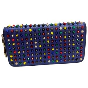 Christian Louboutin Panettone Blue Spiked Zip-Around Wallet